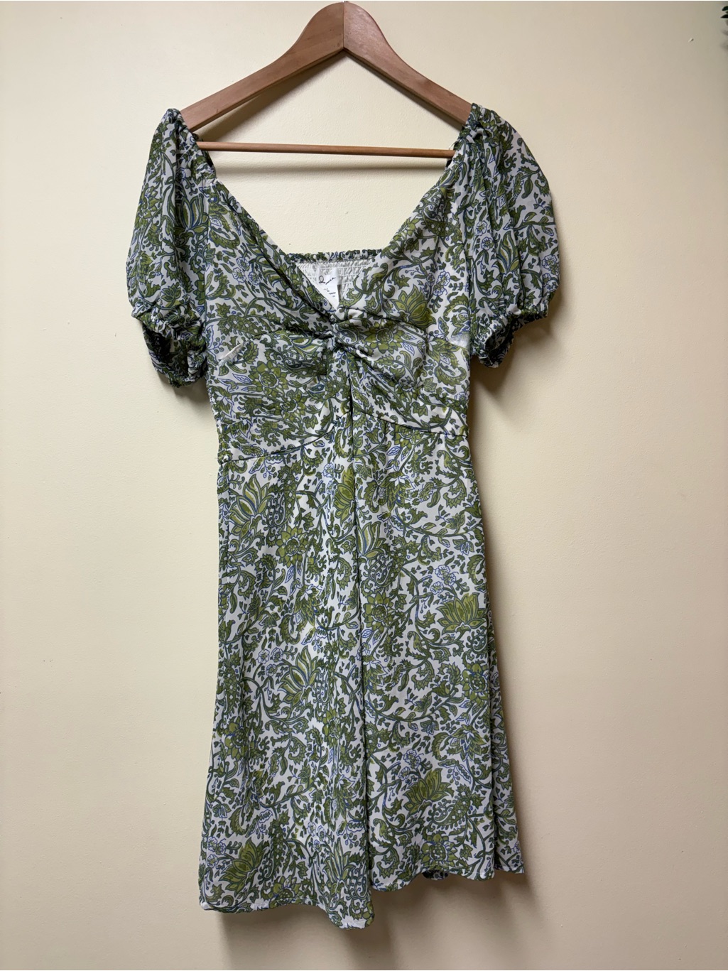 Japna Smocked Puff Sleeve Paisley Mini Dress - Large